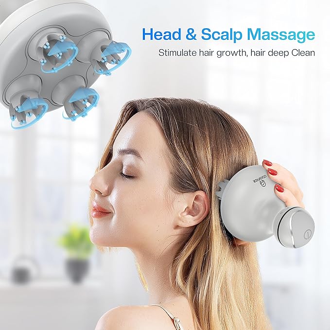 COMFIER Electric Scalp Head Massager with 4 Soft Silicone Massage Heads, Portable Hair Massager for Hair Growth, Relieve Stress, Head Scratcher for Deep Relaxation, Dog Cat Massager, Gray-VivaGrace Women