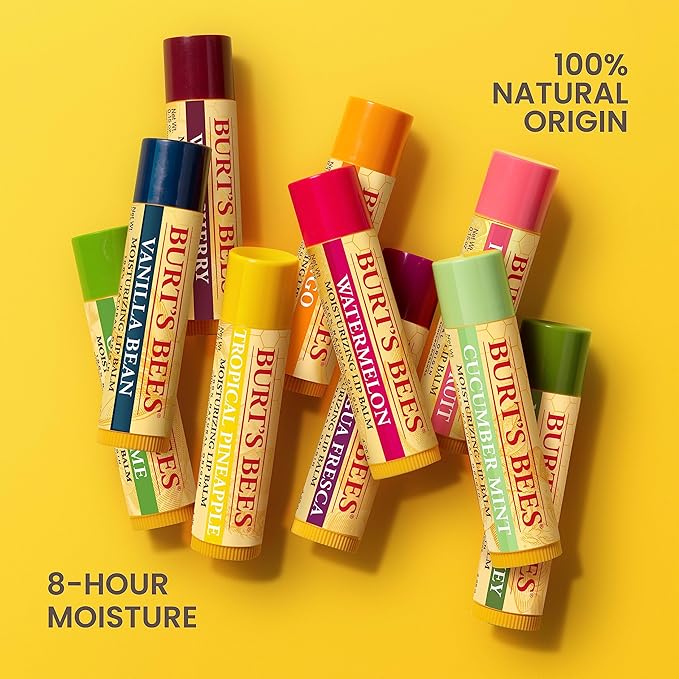 Burt's Bees Lip Balm - Beeswax, Strawberry, Coconut and Pear, and Vanilla Bean, With Responsibly Sourced Beeswax, Tint-Free, Natural Origin Lip Treatment, 4 Tubes, 0.15 oz.-VivaGrace Women