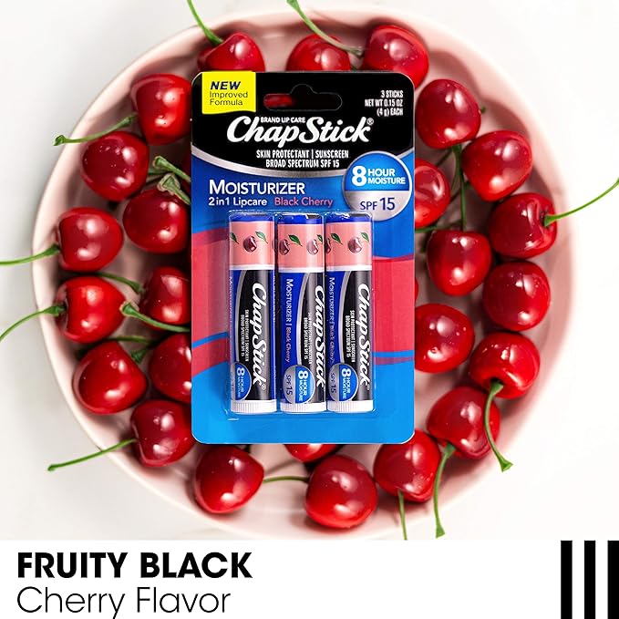 ChapStick Moisturizer 2-in-1 Lipcare SPF 15 Black Cherry 3-Pack + Classic Cherry Lip Balm 2-Pack, 0.15 Oz Ea (5 Piece Set)-VivaGrace Women