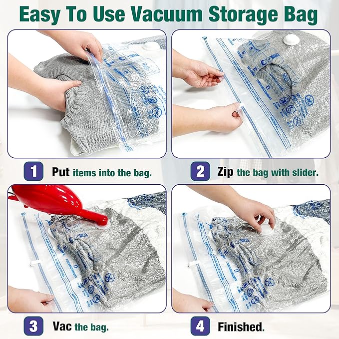 Vacuum Storage Bags, 10 Medium Space Saver Vacuum Seal Bags, Space Bags, Vacuum Sealer Bags for Clothes with Travel Hand Pump (10M)-VivaGrace Women