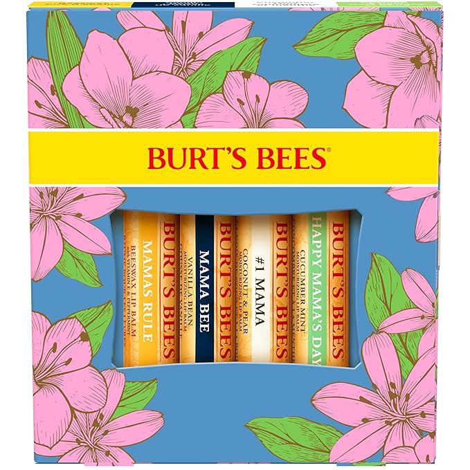 Burt's Bees Lip Balm Mothers Day Gifts for Mom - Balm Bouquet Set, Original Beeswax, Vanilla Bean, Cucumber Mint, Coconut & Pear Pack, Natural Origin Lip Treatment With Beeswax, 4 Tubes, 0.15 oz.-VivaGrace Women