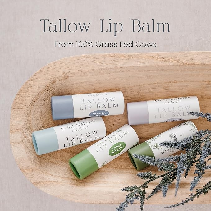 Organic Tallow Lip Balm (Lavender & Honey) from Grass Fed Cows. Super hydrating with Tallow, Olive Oil, Honey, and Beeswax. Sustainable Cardboard Tubes & Hand Filled. Jumbo Size 0.5 oz.-VivaGrace Women