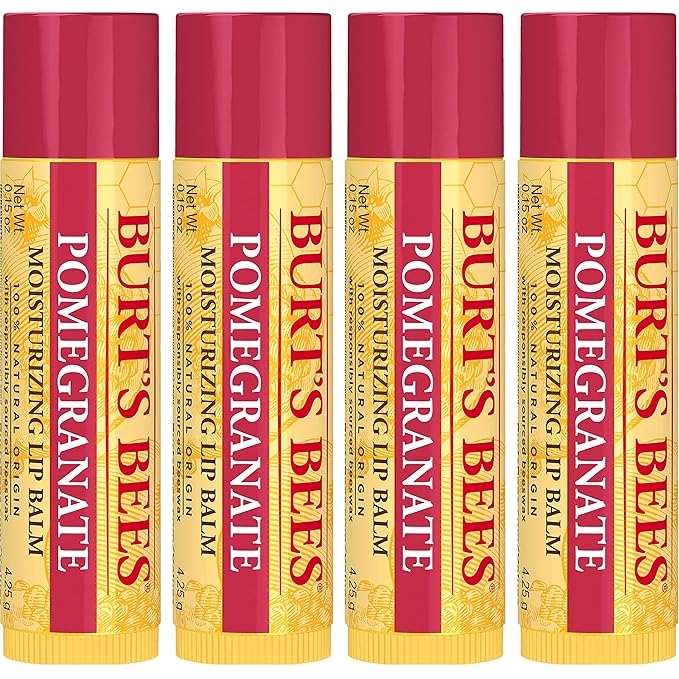 Burt's Bees Lip Balm - Pomegranate, Lip Moisturizer With Responsibly Sourced Beeswax, Tint-Free, Natural Origin Conditioning Lip Treatment, 4 Tubes, 0.15 oz.-VivaGrace Women