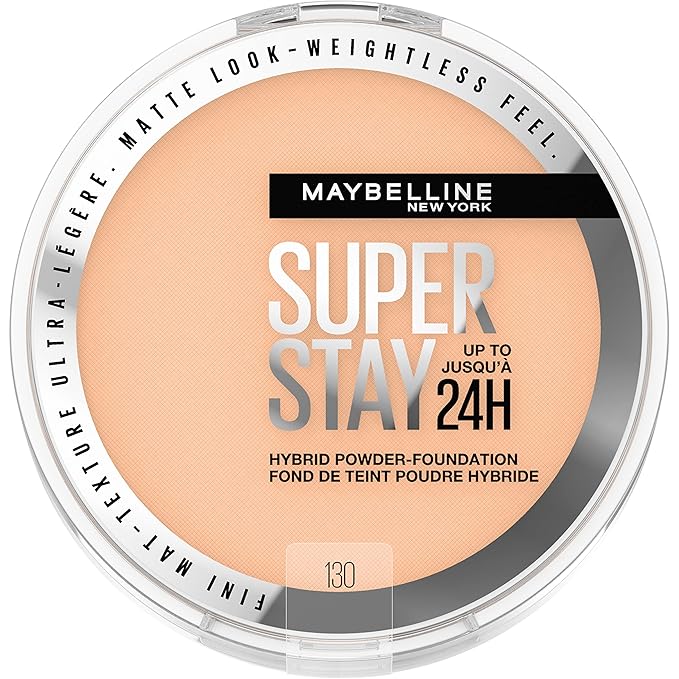 Maybelline Super Stay Up to 24HR Hybrid Powder-Foundation, Medium-to-Full Coverage Makeup, Matte Finish, 130, 1 Count-VivaGrace Women