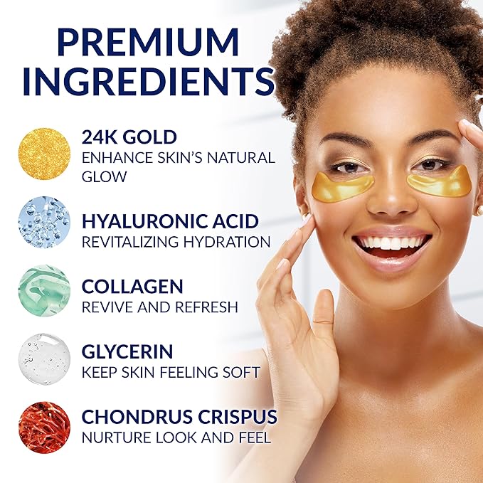 Stylia Under Eye Patches for Puffy Eyes and Dark Circles (20 Pairs) - 24k Gold Under Eye Mask with Vitamin C, Hyaluronic Acid, Pearl Extract - Eye Masks for Dark Circles and Puffiness-VivaGrace Women