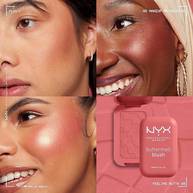 NYX PROFESSIONAL MAKEUP Buttermelt Powder Blush, Fade and Transfer-Resistant Blush, Up to 12HR Make Up Wear, Vegan Formula - Feeling Butta-VivaGrace Women