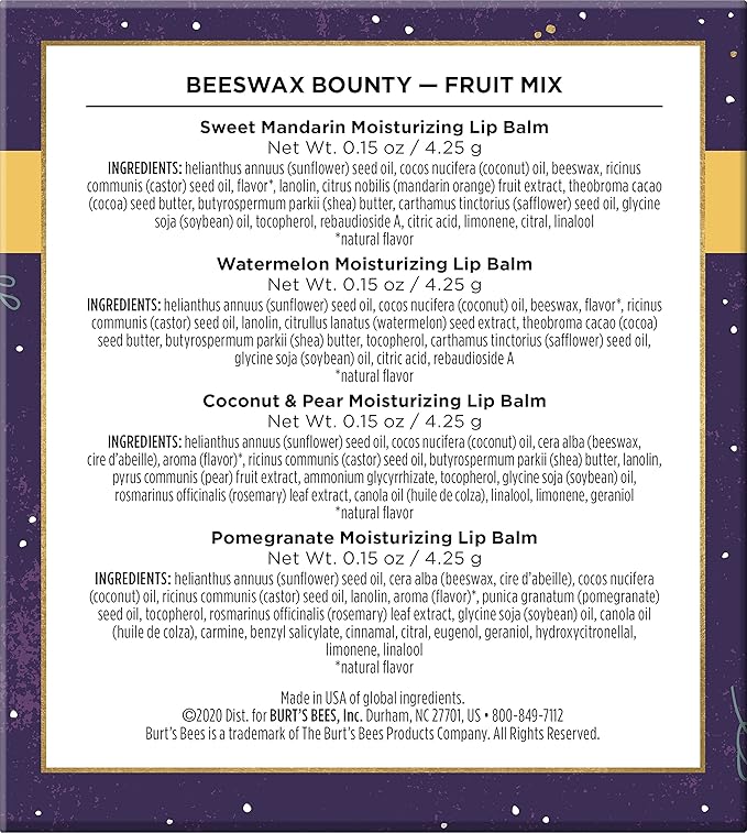 Burt’s Bees Holiday Gift, 4 Lip Balm Stocking Stuffer Products, Beeswax Fruit Set - Pomegranate, Sweet Mandarin, Coconut and Pear & Watermelon (Old Version)-VivaGrace Women