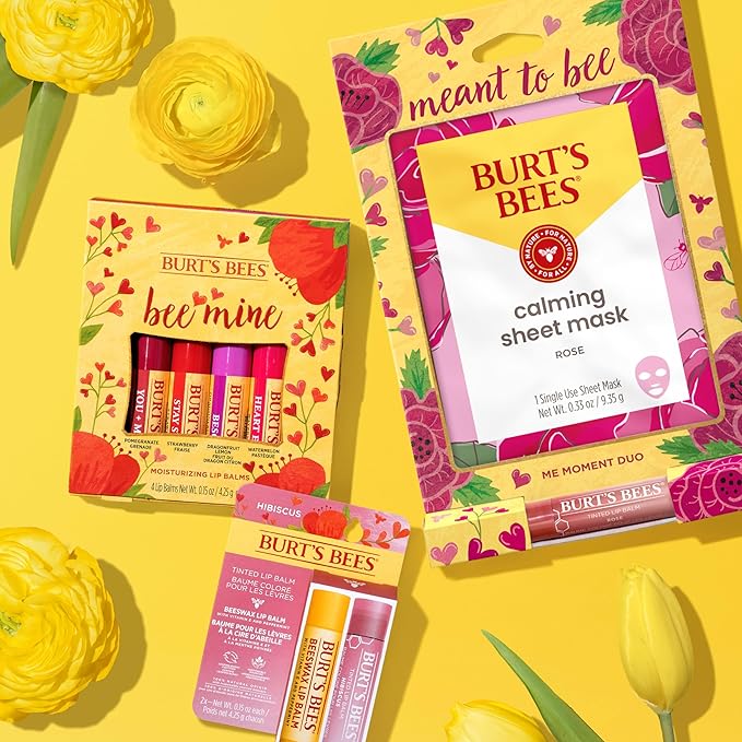 Burt's Bees Bee Mine Lip Balm Gift Set, Strawberry, Dragonfruit Lemon, Pomegranate and Watermelon, 4 Personalized Lip Balms, Pack May Vary-VivaGrace Women