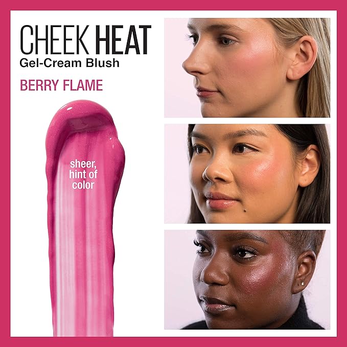 Maybelline Cheek Heat Gel-Cream Blush Makeup, Lightweight, Breathable Feel, Sheer Flush Of Color, Natural-Looking, Dewy Finish, Oil-Free, Berry Flame, 1 Count-VivaGrace Women