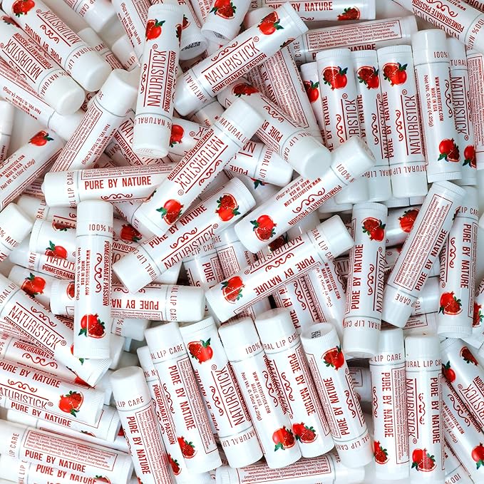 150-Pack Lip Balm in Bulk by Naturistick. Pomegranate Scent. 100% Natural Ingredients. Best Beeswax Chapstick for Dry, Chapped Lips. Made in USA-VivaGrace Women