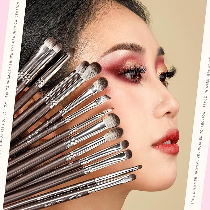 Jessup Eye Makeup Brushes Set Professional 15pcs Brown Eyeshadow Brush Eyebrow Concealer Eyeliner Blending Brush for Makeup Premium Synthetic Eye Brush Set, T499-VivaGrace Women