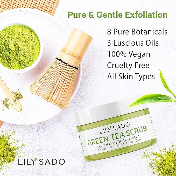 LILY SADO MATCHA MADE IN HEAVEN™ Sugar Facial Scrub - Best Daily Facial Exfoliating Cleanser for Women & Men - Vegan Face Wash Exfoliates Skin, Treats Acne, Reduces Pore Size - 4 oz-VivaGrace Women