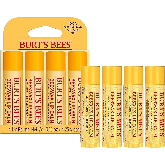Burt's Bees Lip Balm - Original Beeswax, Lip Moisturizer With Responsibly Sourced Beeswax, Tint-Free, Natural Origin Conditioning Lip Treatment, 4 Tubes, 0.15 oz.-VivaGrace Women