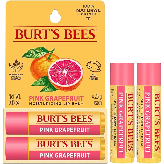 Burt's Bees Lip Balm - Pink Grapefruit, Lip Moisturizer With Responsibly Sourced Beeswax, Tint-Free, Natural Origin Conditioning Lip Treatment, 2 Tubes, 0.15 oz.-VivaGrace Women