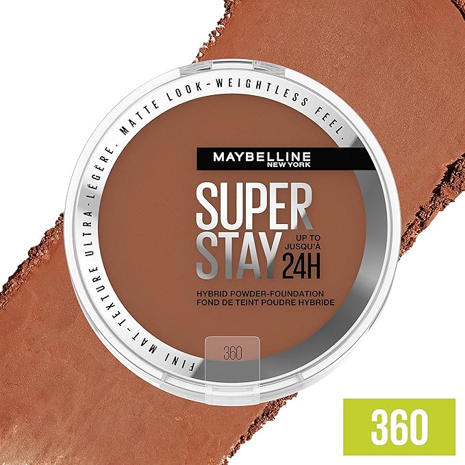Maybelline Super Stay Up to 24HR Hybrid Powder-Foundation, Medium-to-Full Coverage Makeup, Matte Finish, 360, 1 Count-VivaGrace Women