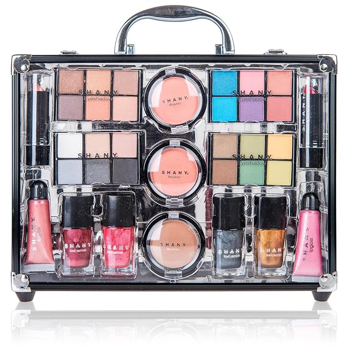SHANY Carry All Trunk Makeup Train Case with Re-usable Aluminum Makeup Storage Case. Non Toxic Color Make up Set with Eye palettes, Blushes,Makeup Powders, Manicure, Pedicure and Makeup Brushes.-VivaGrace Women