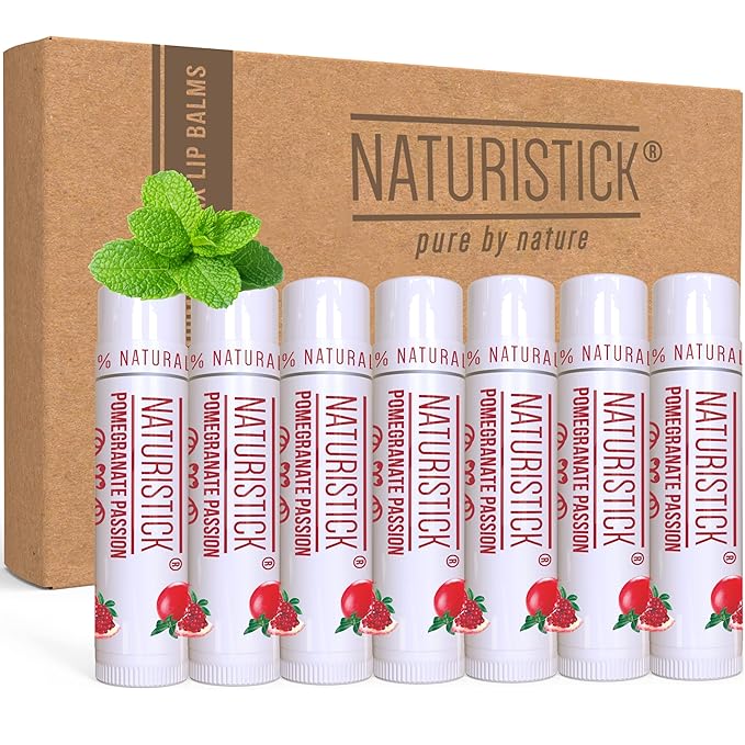 7-Pack Pomegranate Lip Balm Gift Set by Naturistick. 100% Natural Ingredients. Best Beeswax Chapstick for Dry, Chapped Lips. Made in USA-VivaGrace Women