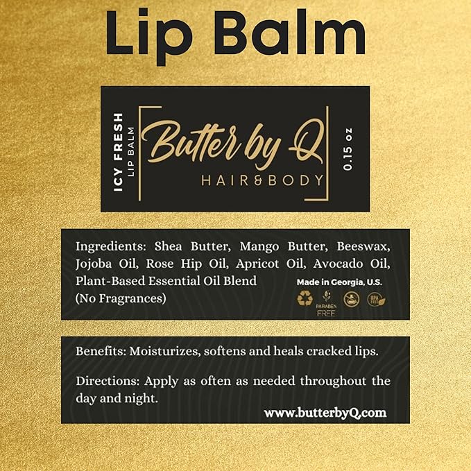 Butter By Q- Icy Fresh Lip Balm- Best Lip Balm, Dry, Chapped Lips. A 100% Natural Alternative to Chapstick. Natural Shea Butter Lip Balm, Lip Moisturizer, and How to Get Rid of Chapped Lips, Kid Safe.-VivaGrace Women