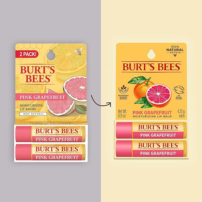 Burt's Bees Lip Balm - Pink Grapefruit, Lip Moisturizer With Responsibly Sourced Beeswax, Tint-Free, Natural Origin Conditioning Lip Treatment, 2 Tubes, 0.15 oz.-VivaGrace Women