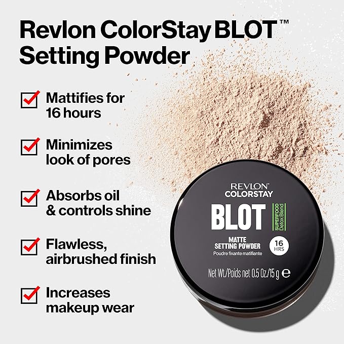 Revlon ColorStay Blot Face Powder, Mattifying, Blurring & Oil Absorbing Setting Powder, Absorb Sebum, Blurs Imperfections and Reduces Pore Appearance, 0.5 oz-VivaGrace Women