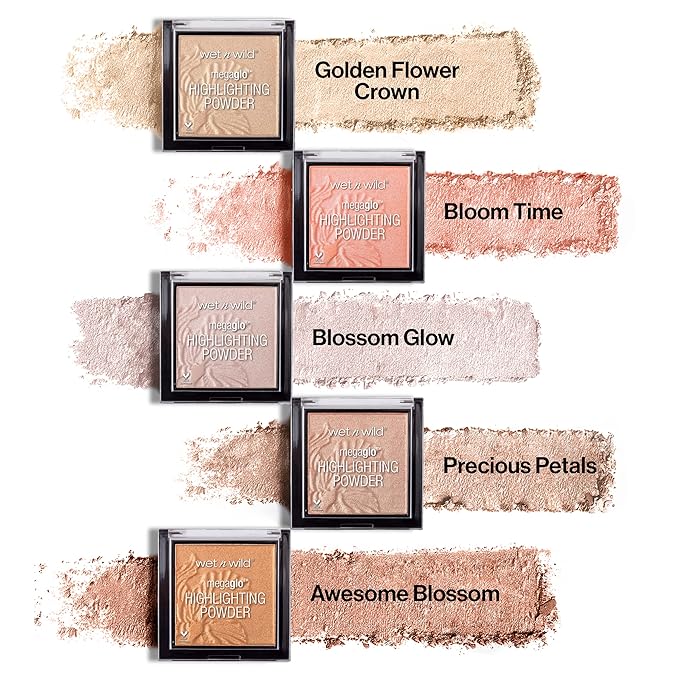 wet n wild MegaGlo Highlighting Powder, Highlighter Makeup, Shimmer Glow, Pink Rose Gold Blossom Glow