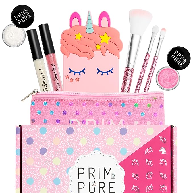 Prim and Pure Mineral Gift Set with Unicorn Mirror| Perfect for Play Dates & Birthday Parties | Kids Eyeshadow Makeup – Mineral Blush | Organic & Natural Makeup Kit for Kids| Made in USA (Pink)-VivaGrace Women