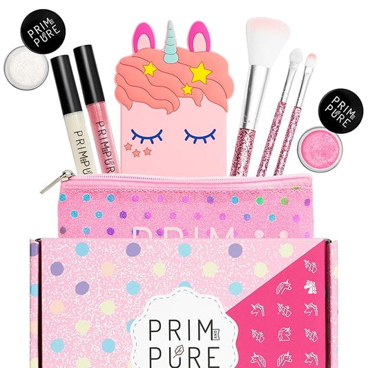 Prim and Pure Mineral Gift Set with Unicorn Mirror| Perfect for Play Dates & Birthday Parties | Kids Eyeshadow Makeup – Mineral Blush | Organic & Natural Makeup Kit for Kids| Made in USA (Pink)-VivaGrace Women