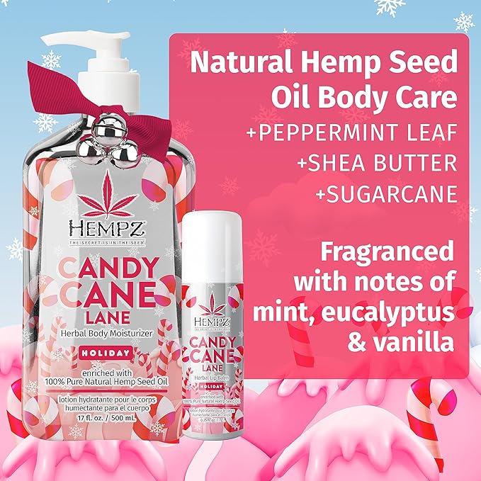 Hempz Holiday Gift Set, Candy Cane Lane Moisturizer (17 Oz) & Lip Balm (.44 Oz) – Holiday Moisturizing Lip Balm & Hydrating Lotion Skin Care Gift Set for Women & Men for Combatting Dry Lips & Skin-VivaGrace Women