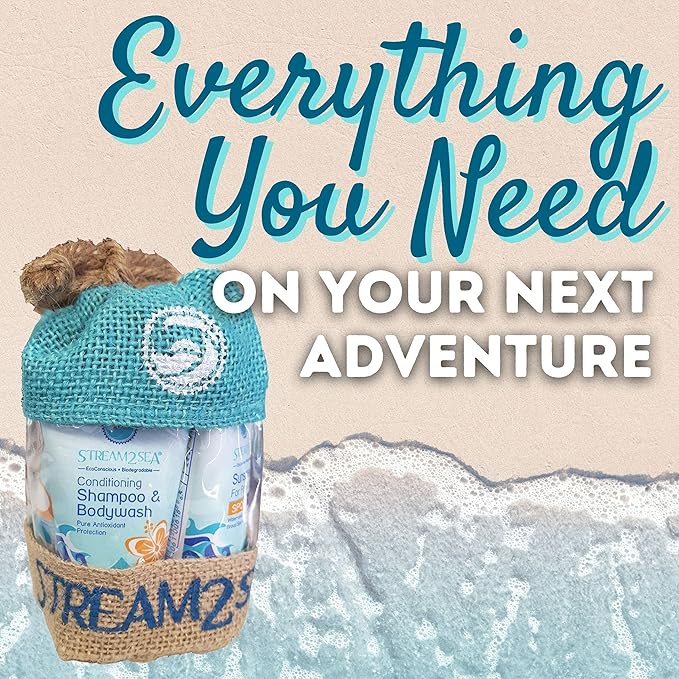 EcoConscious Travel Kit Body & Hair Care Gift Set | Shampoo & Body wash | Conditioner | SPF30, SPF20 and Mineral Sunscreen | SPF 30 Cucumber Mint and Hydrate Cherry Vanilla Lip Balm by Stream2Sea-VivaGrace Women