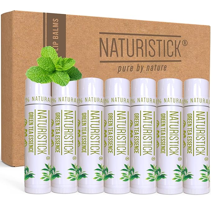 7-Pack Green Tea Lip Balm Gift Set by Naturistick. 100% Natural Ingredients. Best Beeswax Chapstick for Dry, Chapped Lips. Made in USA-VivaGrace Women