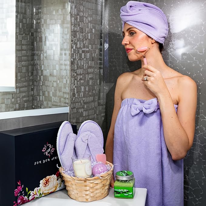 Relaxing Luxury Spa Care Package with Body & Hair Wrap and Matching Flip Flops, Thinking of You Gifts for Women, Gifts for Women, Birthday Baskets, Get Well Soon Gifts, Her, Sister, Mom, Best Friends-VivaGrace Women