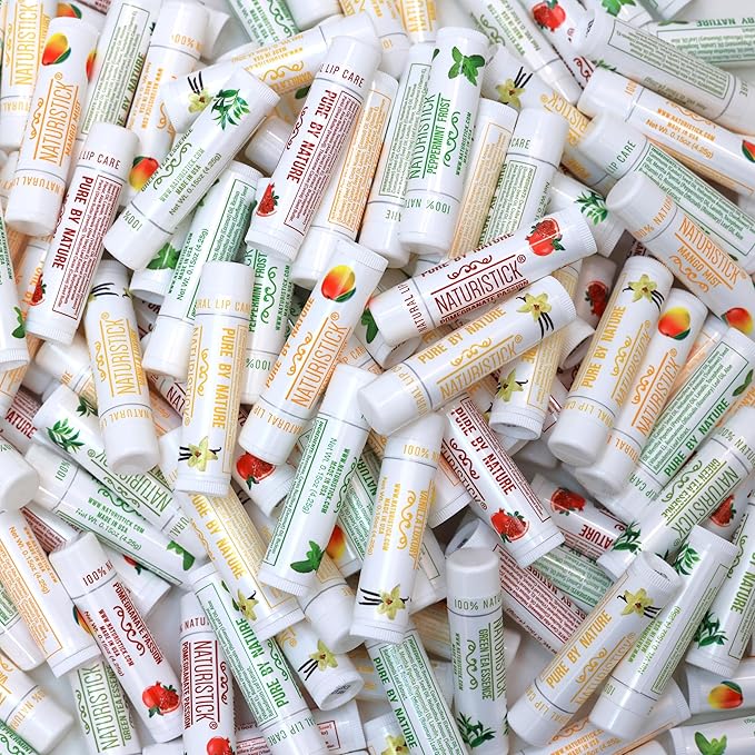 155-Pack Lip Balm in Bulk by Naturistick. Assorted Scents. 100% Natural Ingredients. Includes Display Fishbowl. Best Beeswax Chapstick for Dry, Chapped Lips. Made in USA-VivaGrace Women