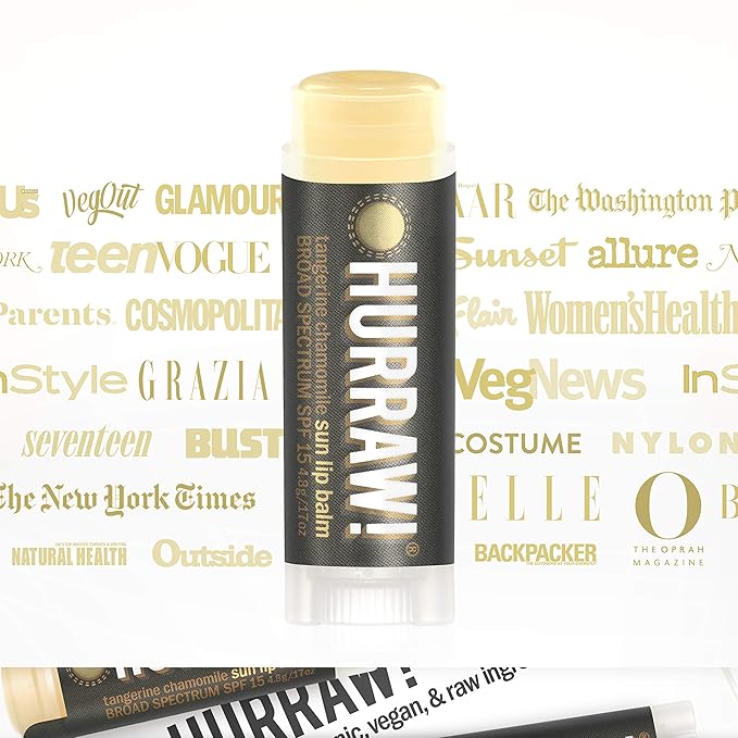 Hurraw! Sun Lip Balm (Zinc Oxide Protection, Broad Spectrum SPF 15, Tangerine, Chamomile): Organic, Certified Vegan, Gluten Free. Non-GMO, 100% Natural. Bee, Shea, Soy and Palm Free. Made in USA-VivaGrace Women