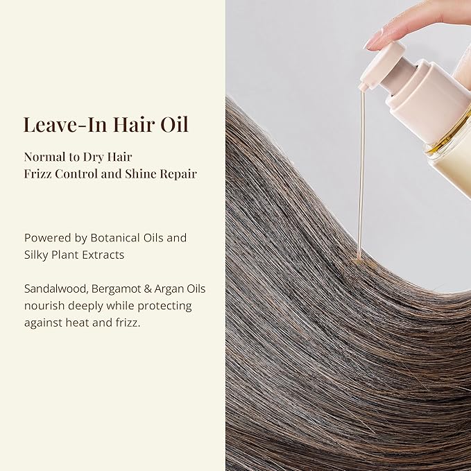 Leave-In Hair Oil with Sandalwood & Bergamot – Natural Essential Oil Aroma, Lightweight Frizz Control & Shine Enhancer for Dry or Damaged Hair – No-Rinse Oil, 3.4 fl oz (100ml)-VivaGrace Women