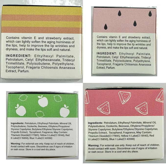 4 PCS Bee Lip Balm Lip Mask Honey Pot, Honey & Strawberry & Watermelon & Apple Lime Lip Mask Overnight Propolis Moisturizing Lip Balm with Stick, Hydrating Lip Sleeping Mask Prevention Dry & Cracked-VivaGrace Women