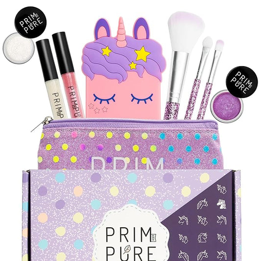 Prim and Pure Mineral Gift Set with Unicorn Mirror| Perfect for Play Dates & Birthday Parties | Kids Eyeshadow Makeup – Mineral Blush | Organic & Natural Makeup Kit for Kids| Made in USA (Purple)-VivaGrace Women