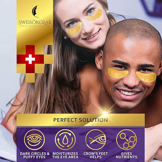 SWISSÖKOLAB Under Eye Patches For Puffy Eyes 24k Gold Eye Mask Dark Circles And Puffiness Collagen Eye Gel Pads Moisturizing & Reducing Wrinkles Anti-Aging Hyaluronic Acid (Revitalising)-VivaGrace Women