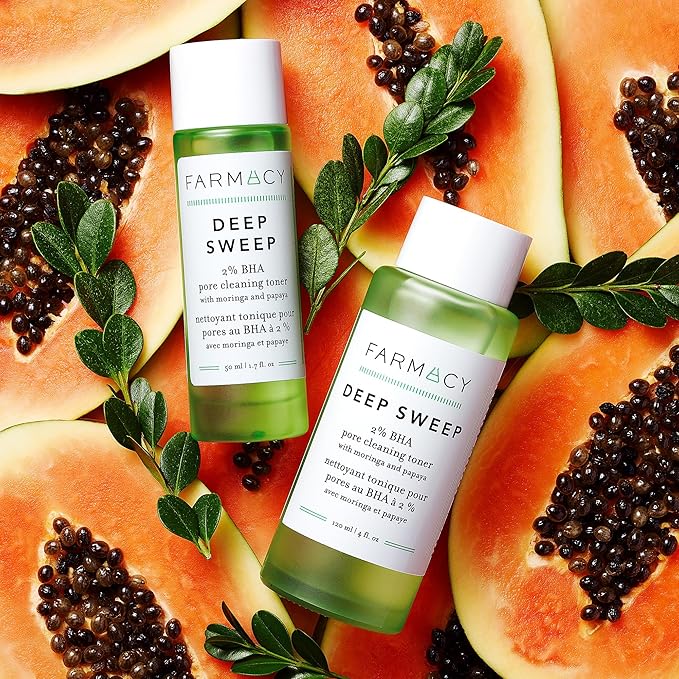 Farmacy 2% Salicylic Acid Toner for Face - Deep Sweep Gentle BHA Exfoliant for Oily Skin - Refines Texture with Papaya Enzymes & Moringa Water for a Healthy-Looking Complexion (50ml)-VivaGrace Women