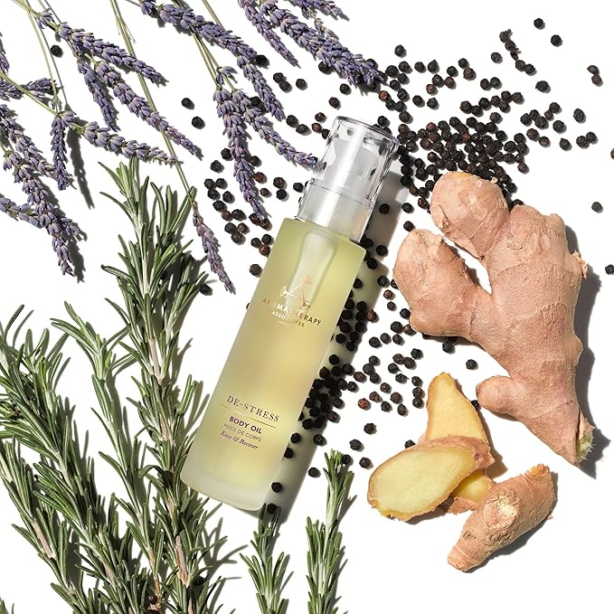 Aromatherapy Associates De-Stress Body Oil Made with Ginger and Rosemary Essential Oils and Arnica Flower Extract (3.4 fl oz)-VivaGrace Women