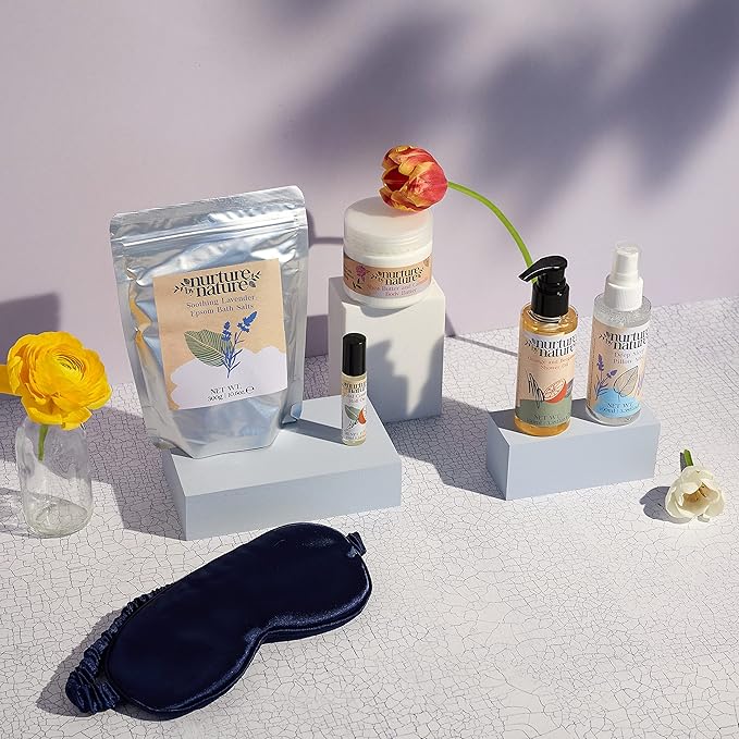 Nurture by Nature's MOMENT FOR MAMA Gift Set, Lavender Pillow Mist, Spa Gift Baskets for Women, 6 Pcs Per Bath Set, Mom Spa Gift Set, Relaxation Kit, Body butter, Shower Oil, Essential Oil Roll on-VivaGrace Women