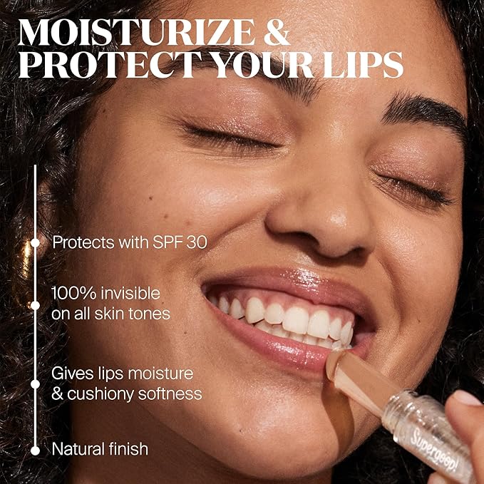 Supergoop! Lipscreen Sheer SPF 30 - Lightweight Clear Lip Balm with Acai Fruit Oil - Hydrates & Protects - Natural Finish - 0.12 oz-VivaGrace Women