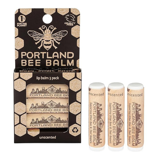 Portland Bee Balm All Natural Handmade Beeswax Based Lip Balm, Unscented 3 Count-VivaGrace Women