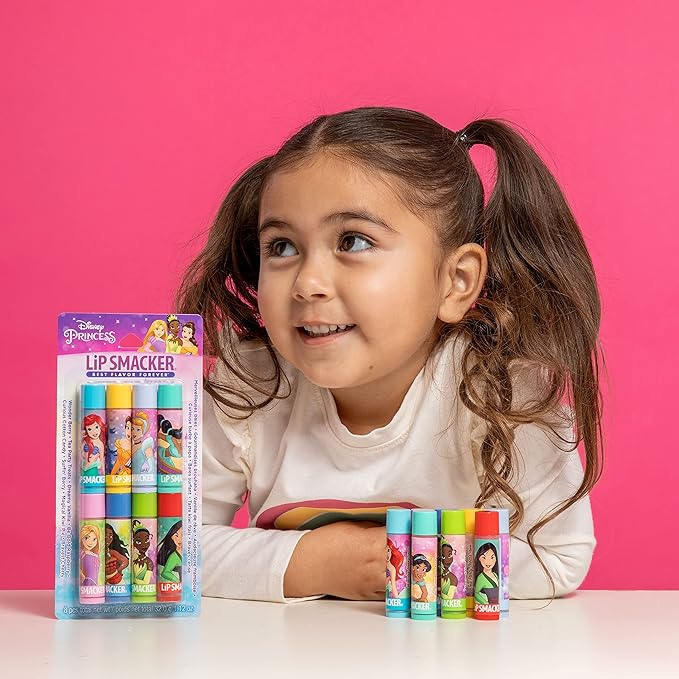 Lip Smacker Disney Princess Flavored Lip Balm Party Pack 8 Count, Clear, For Kids-VivaGrace Women