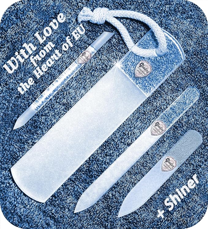 GLADZY Czech Glass Nail File Set - Multifunctional Nail Shiner Buffer, Callus Remover Foot Rasp, Glass Cuticle Pusher Manicure Stick, Etched Surface, Professional Nail Care Tool, Made in EU-VivaGrace Women