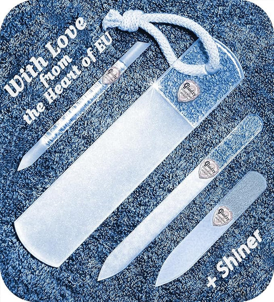 GLADZY Czech Glass Nail File Set - Multifunctional Nail Shiner Buffer, Callus Remover Foot Rasp, Glass Cuticle Pusher Manicure Stick, Etched Surface, Professional Nail Care Tool, Made in EU-VivaGrace Women