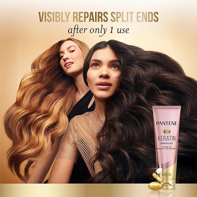 Pantene Keratin Leave-In Conditioner with Argan Oil, Protein Treatment for Dry, Damaged & Color-Treated Hair, Repairs Split Ends & Protects from Damage, Formaldehyde-Free, 8.4 Fl Oz-VivaGrace Women