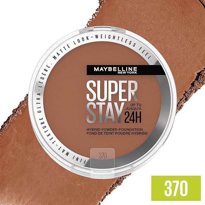 Maybelline Super Stay Up to 24HR Hybrid Powder-Foundation, Medium-to-Full Coverage Makeup, Matte Finish, 370, 1 Count-VivaGrace Women