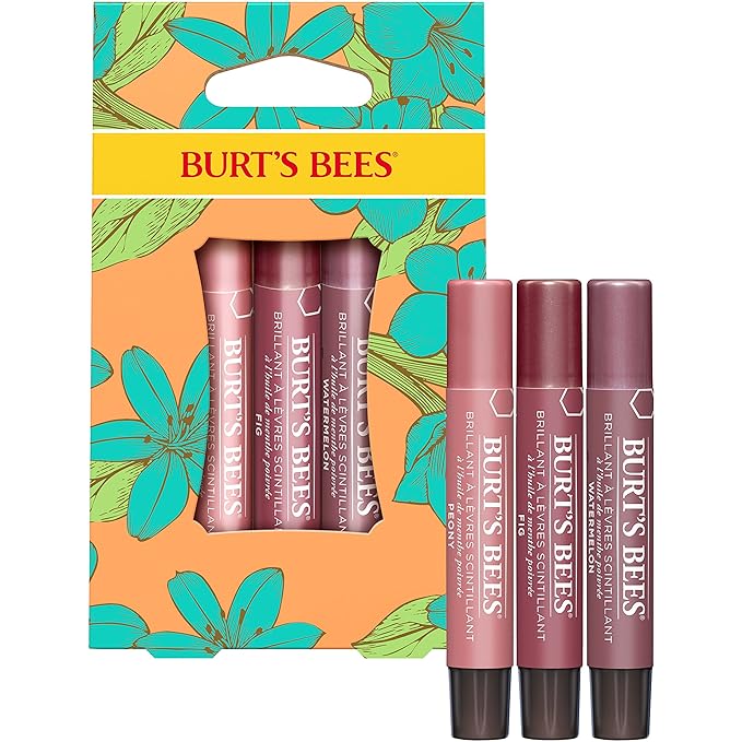 Burt's Bees Lip Balm Spring Gifts, 3 Nourishing Lip Care Shimmers for All Day Glow, Kissable Color Spring Gift Set -Peony, Fig & Rhubarb (Packaging May Vary)-VivaGrace Women