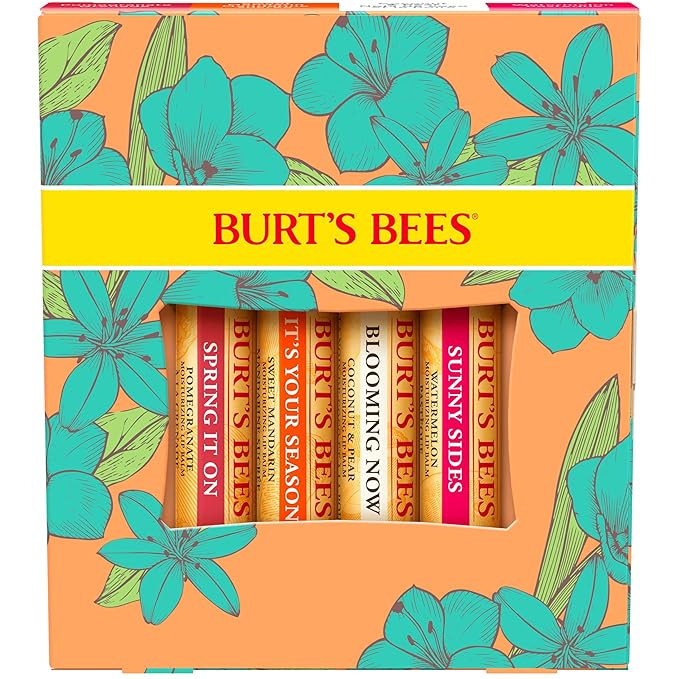 Burt's Bees Lip Balm Easter Basket Stuffers - Just Picked Gifts Set with Pomegranate, Watermelon, Sweet Mandarin, Coconut and Pear Natural Lip Treatment Tubes, 4, 0.15 oz.-VivaGrace Women