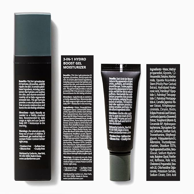 Limited Edition Men's Skincare Gift Set, Cardon Anti-Aging Korean Skincare Routine, Cactus-based, All Skin Types, Face Wash, Face Moisturizer with Sunscreen, SPF 30, Night Lotion, Eye Cream (4 CT)-VivaGrace Women